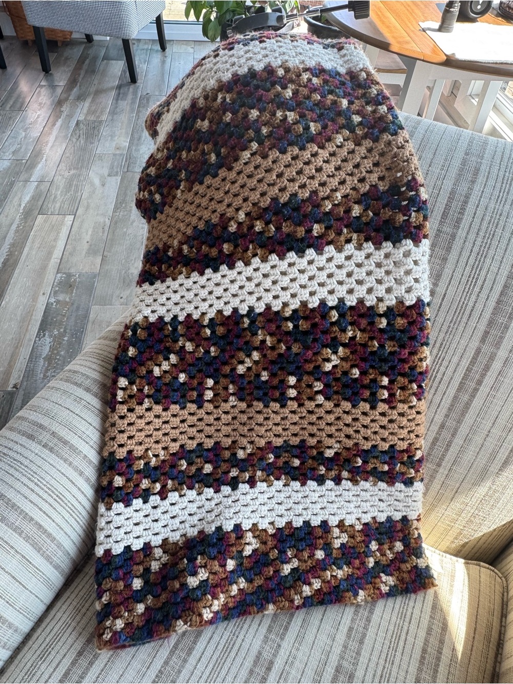 Fall Colored Crochet Quilt Afghan Blanket 86x54